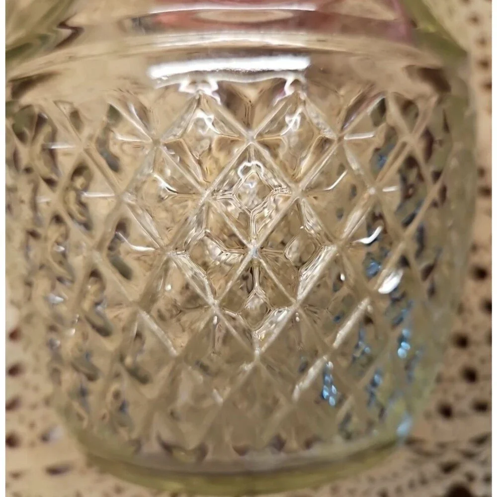 Vtg Whiskey Decanter Pressed Glass w/ Stopper Crown Royal Grapes Etched (read)